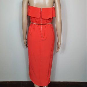 Forever new  midi dress strapless Sze 8 orange Hi-Lo Faux wrap cocktail gown